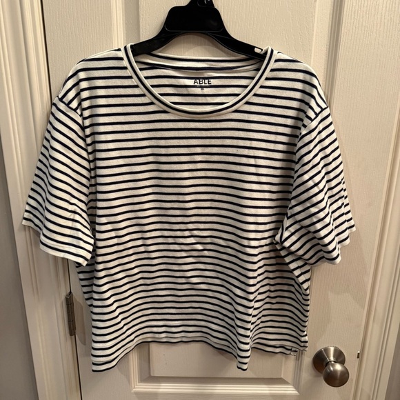 Able Tops - Able Navy and White Maria boxy tee. Size. XXL
